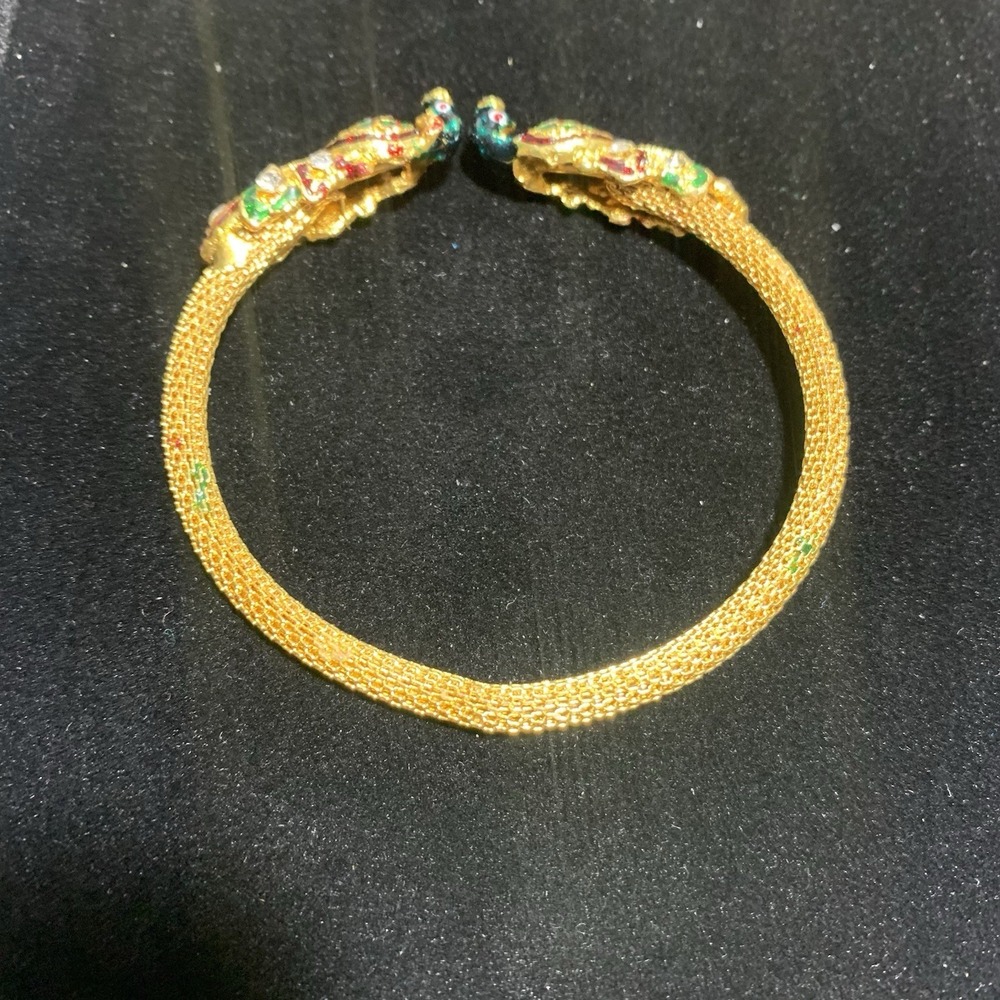 MINT condition Peacock Rhinestone Studded Enamel Cuff‎ Bracelet, Gold-tone Mesh
